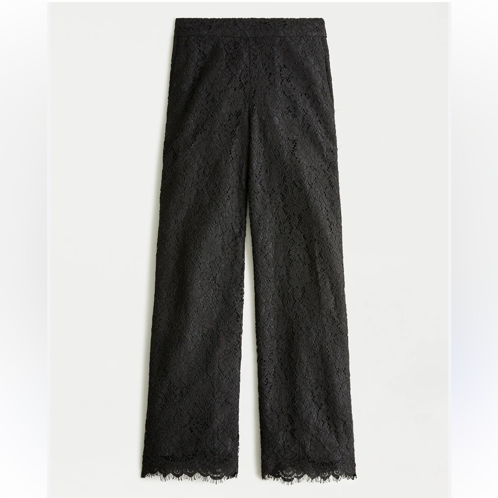 J. Crew Black Lace High Rise Pull On Peyton Cropped Length Pants Size 6P NWT